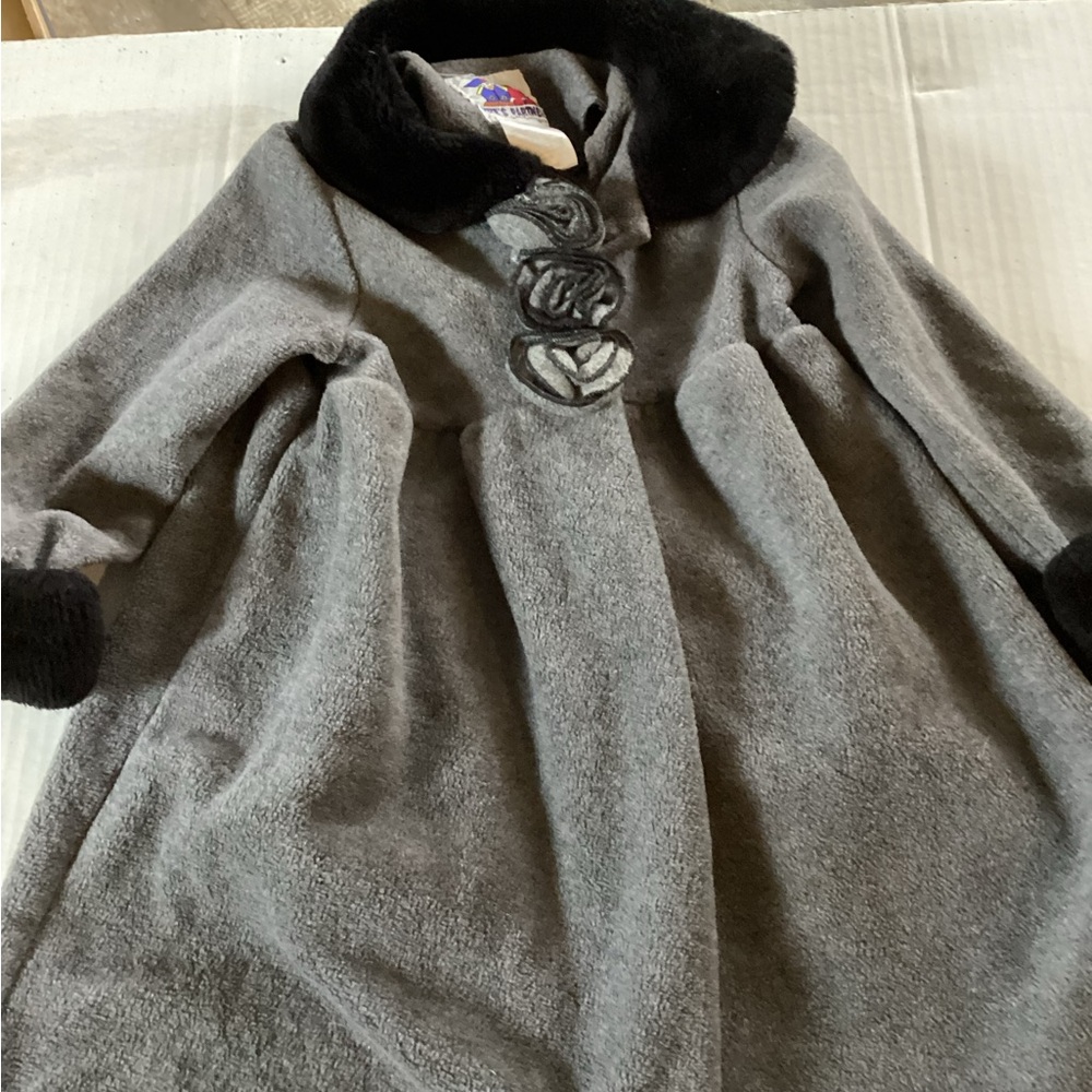 85-Vintage Girls Pete’s Partner Fleece Overcoat Grey & Black Size 4T